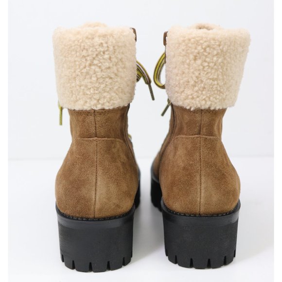NWT Steve Madden Aniko Boot Faux Fur Trim Lug Sole Lace Up Platforms Chestnut 7 - Picture 7 of 9